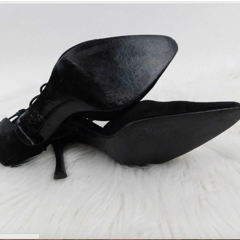 Chanel Vintage Black Suede Strappy Point Toe Heels - Picture 7 of 8